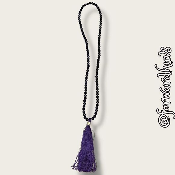 Amethyst Mala Prayer Bead Necklace – 109 Beads with Purple Tassel & Gold Thread - Picture 4 of 8